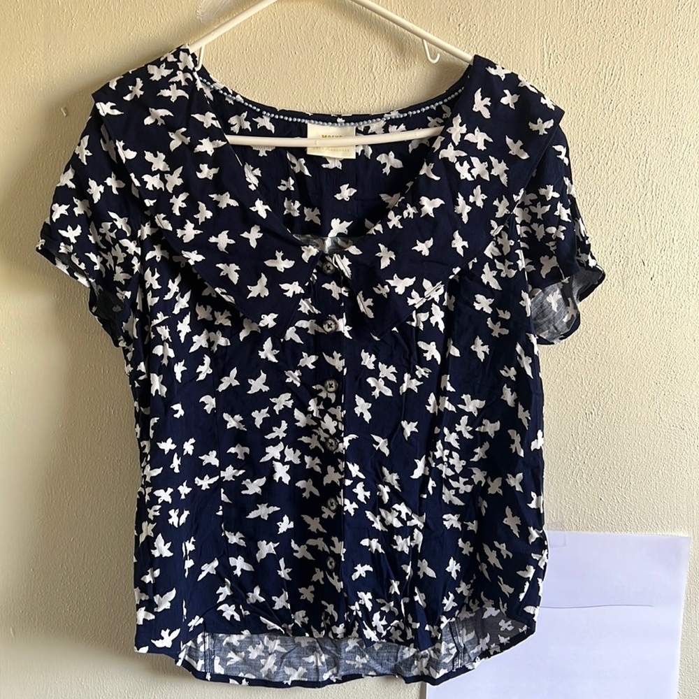 Maeve Anthropologie Button Bird Blouse